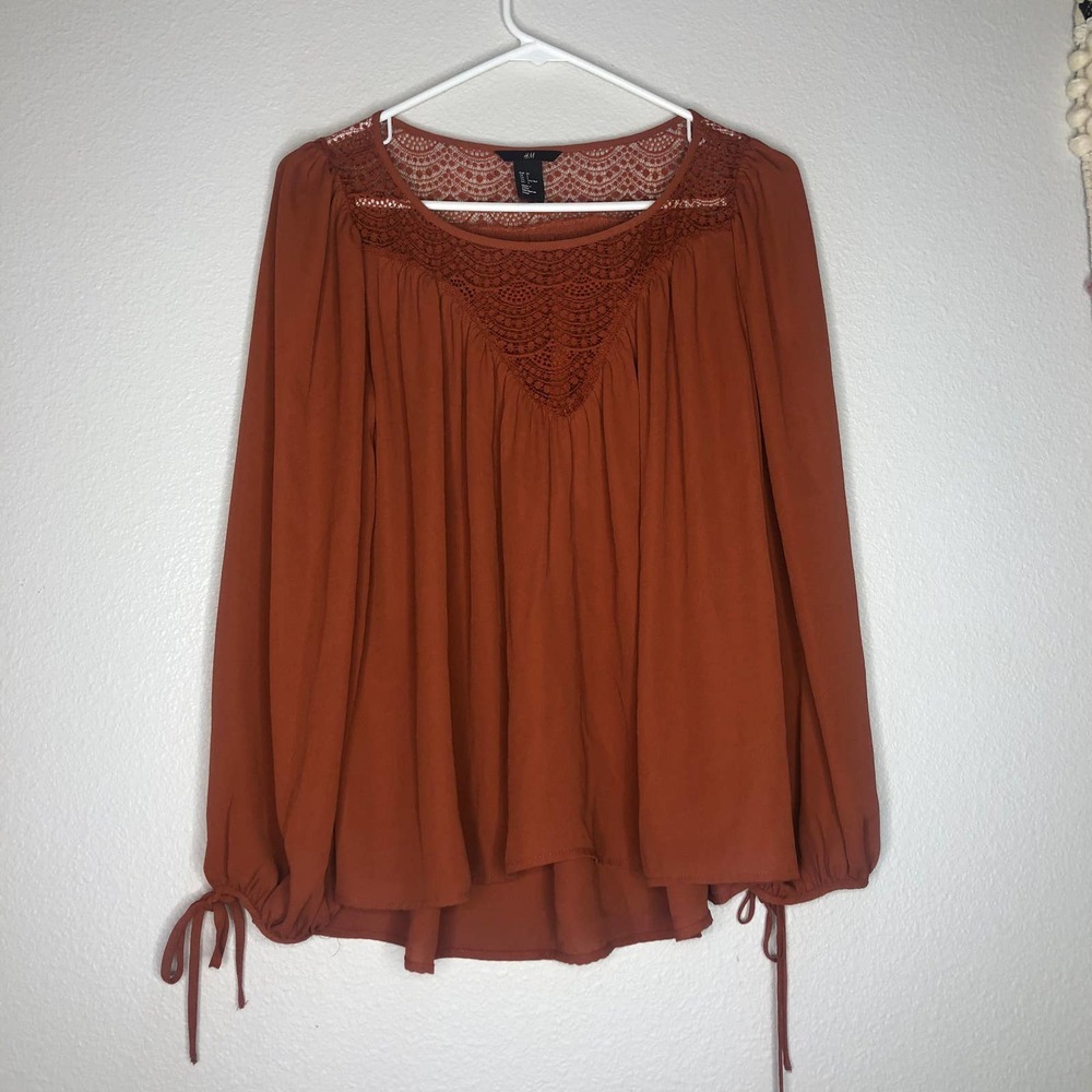 new h&m boho crochet chiffon blouse sz 2
